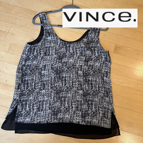 Vince Tops - VINCE black/white silk sleeveless top , L,  CB2352